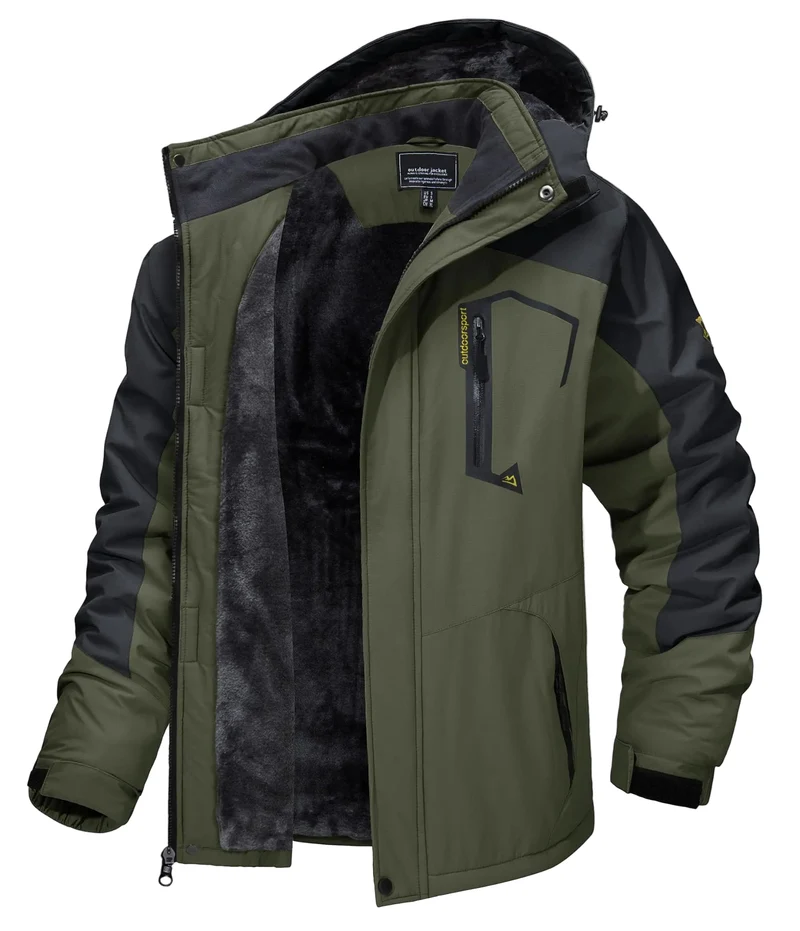 TACVASEN Herren-Wanderjacke mit Fleecefutter, abnehmbarer Kapuze, ideal für Ski, Snowboard und Winter.