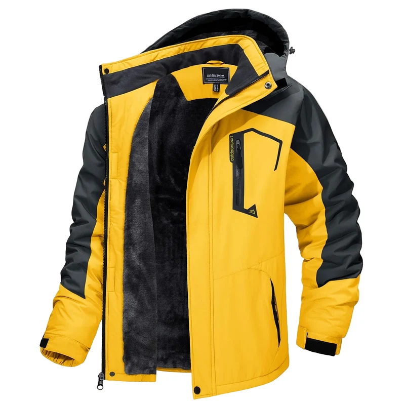 TACVASEN Herren-Wanderjacke mit Fleecefutter, abnehmbarer Kapuze, ideal für Ski, Snowboard und Winter.