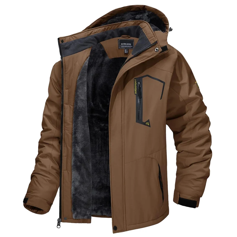 TACVASEN Herren-Wanderjacke mit Fleecefutter, abnehmbarer Kapuze, ideal für Ski, Snowboard und Winter.