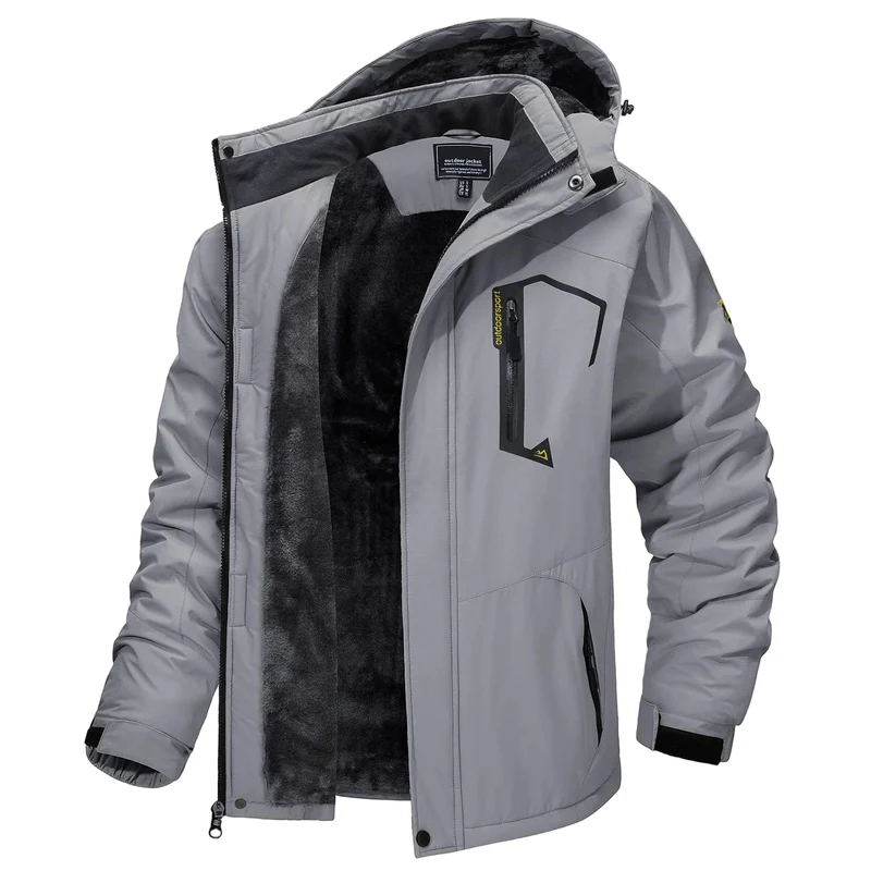TACVASEN Herren-Wanderjacke mit Fleecefutter, abnehmbarer Kapuze, ideal für Ski, Snowboard und Winter.