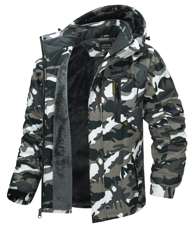 TACVASEN Herren-Wanderjacke mit Fleecefutter, abnehmbarer Kapuze, ideal für Ski, Snowboard und Winter.