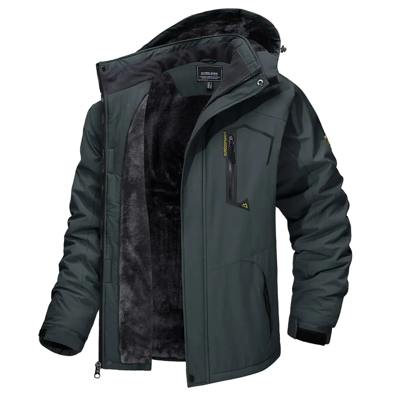 TACVASEN Herren-Wanderjacke mit Fleecefutter, abnehmbarer Kapuze, ideal für Ski, Snowboard und Winter.