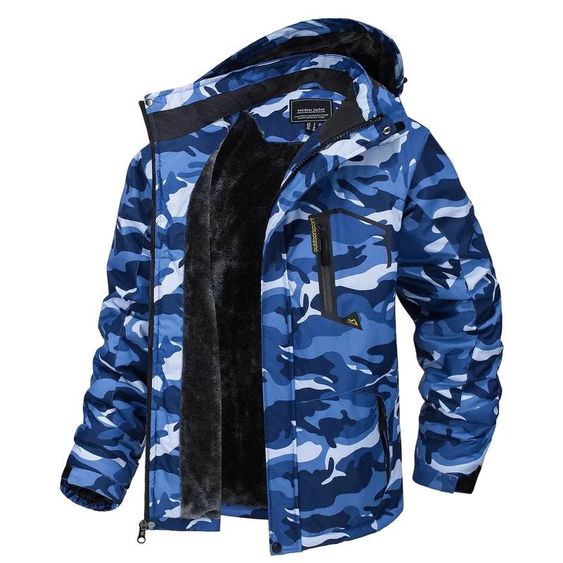 TACVASEN Herren-Wanderjacke mit Fleecefutter, abnehmbarer Kapuze, ideal für Ski, Snowboard und Winter.