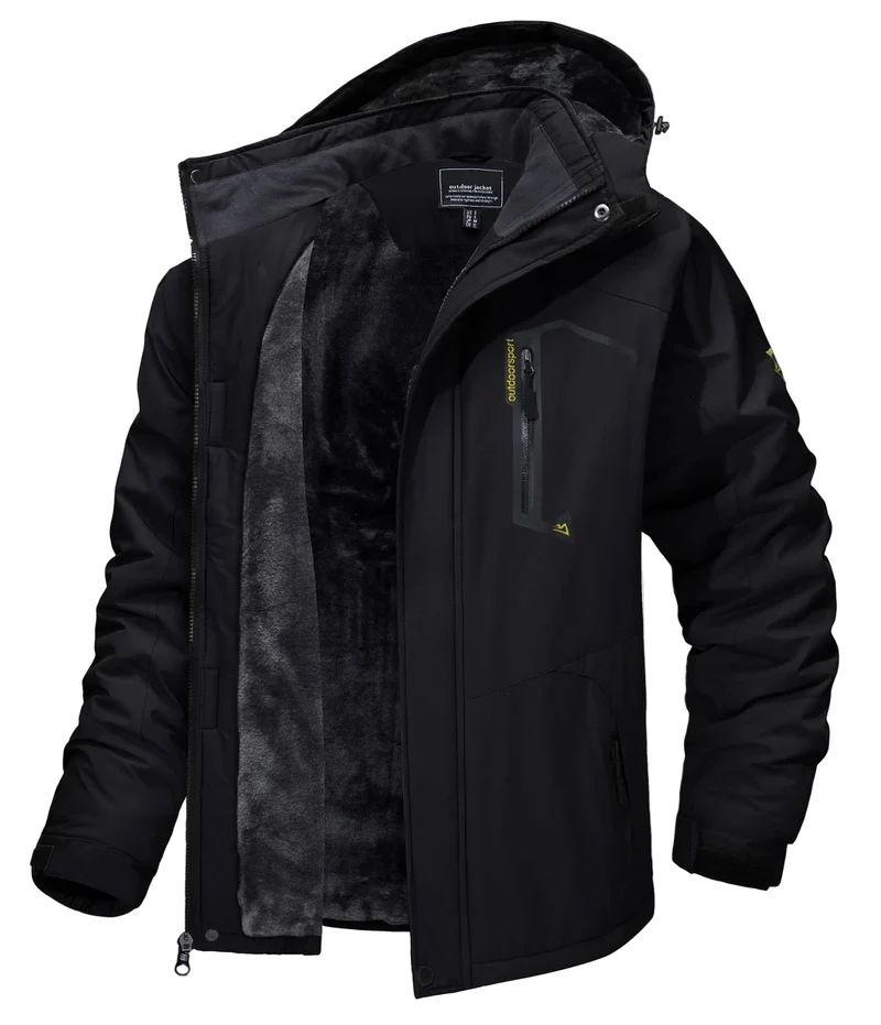 TACVASEN Herren-Wanderjacke mit Fleecefutter, abnehmbarer Kapuze, ideal für Ski, Snowboard und Winter.