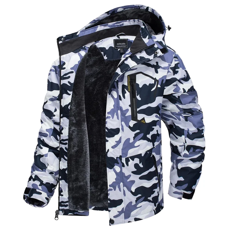 TACVASEN Herren-Wanderjacke mit Fleecefutter, abnehmbarer Kapuze, ideal für Ski, Snowboard und Winter.