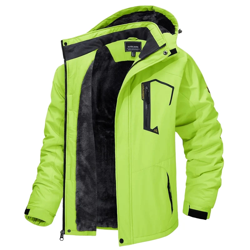 TACVASEN Herren-Wanderjacke mit Fleecefutter, abnehmbarer Kapuze, ideal für Ski, Snowboard und Winter.