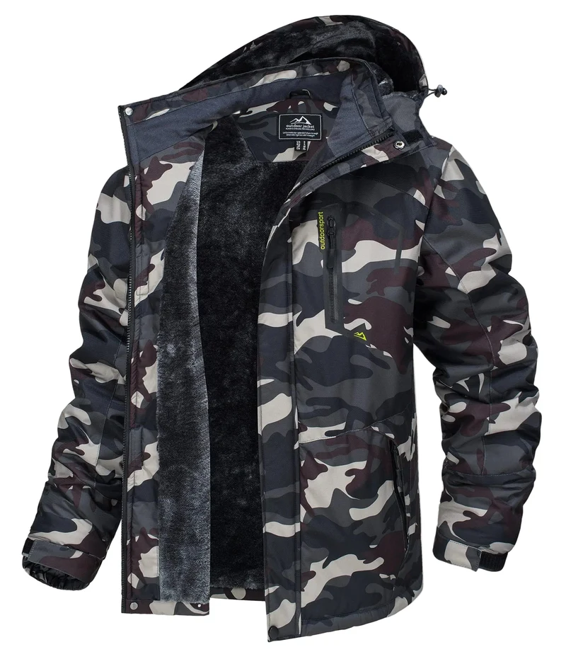 TACVASEN Herren-Wanderjacke mit Fleecefutter, abnehmbarer Kapuze, ideal für Ski, Snowboard und Winter.