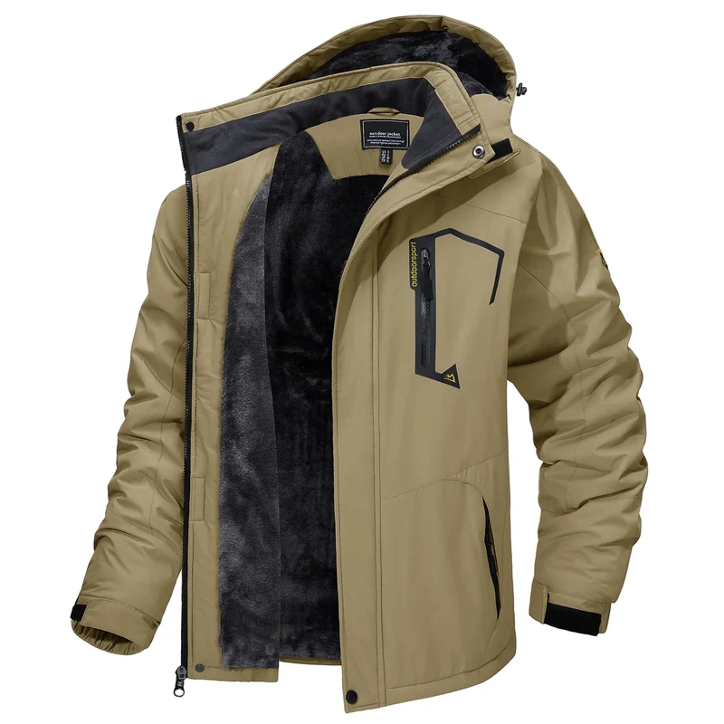 TACVASEN Herren-Wanderjacke mit Fleecefutter, abnehmbarer Kapuze, ideal für Ski, Snowboard und Winter.
