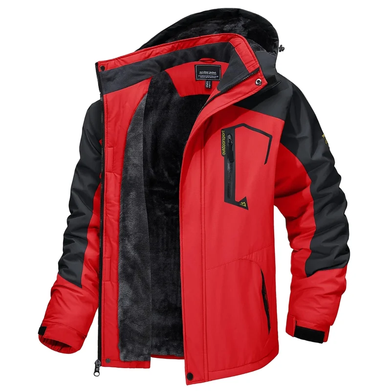 TACVASEN Herren-Wanderjacke mit Fleecefutter, abnehmbarer Kapuze, ideal für Ski, Snowboard und Winter.