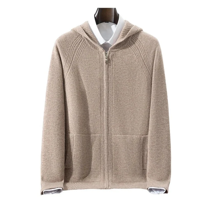 Herren-Strickjacke aus Merinowolle – 100 % reine, warme Strickjacke mit Reißverschluss und Taschen