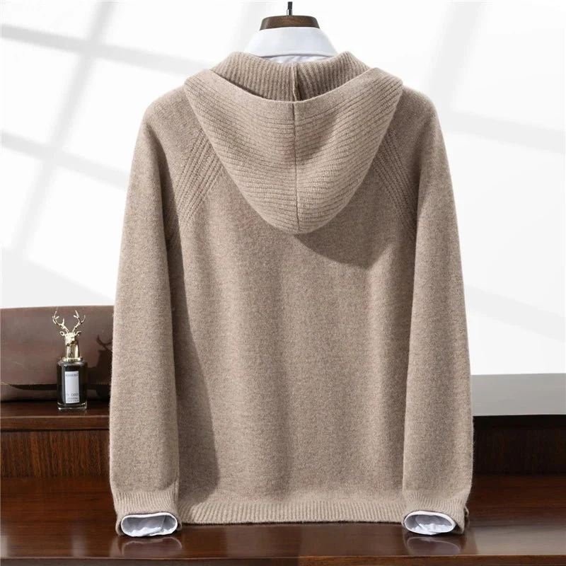 Herren-Strickjacke aus Merinowolle – 100 % reine, warme Strickjacke mit Reißverschluss und Taschen