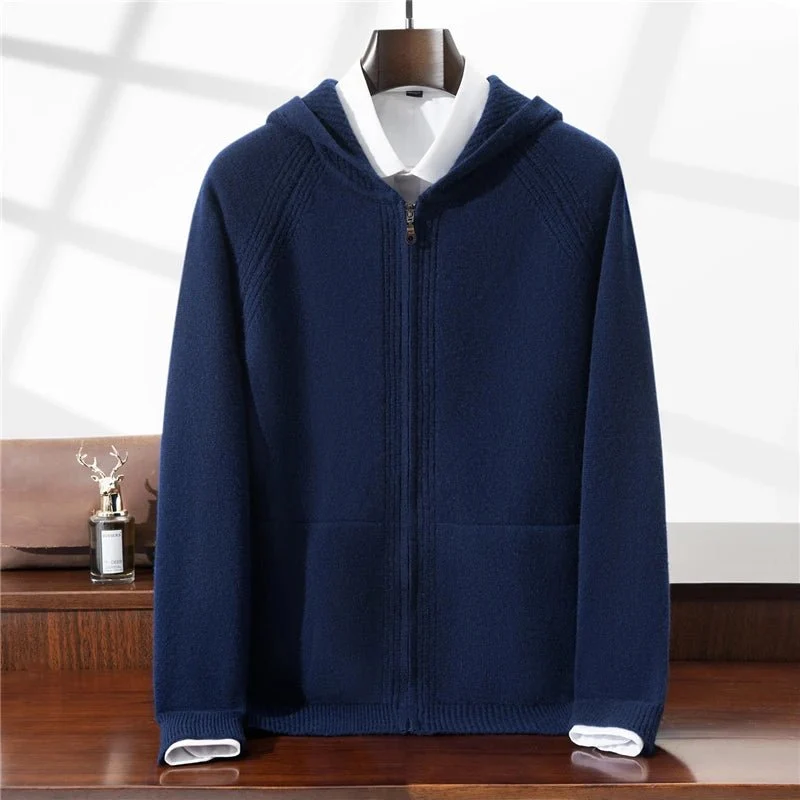 Herren-Strickjacke aus Merinowolle – 100 % reine, warme Strickjacke mit Reißverschluss und Taschen