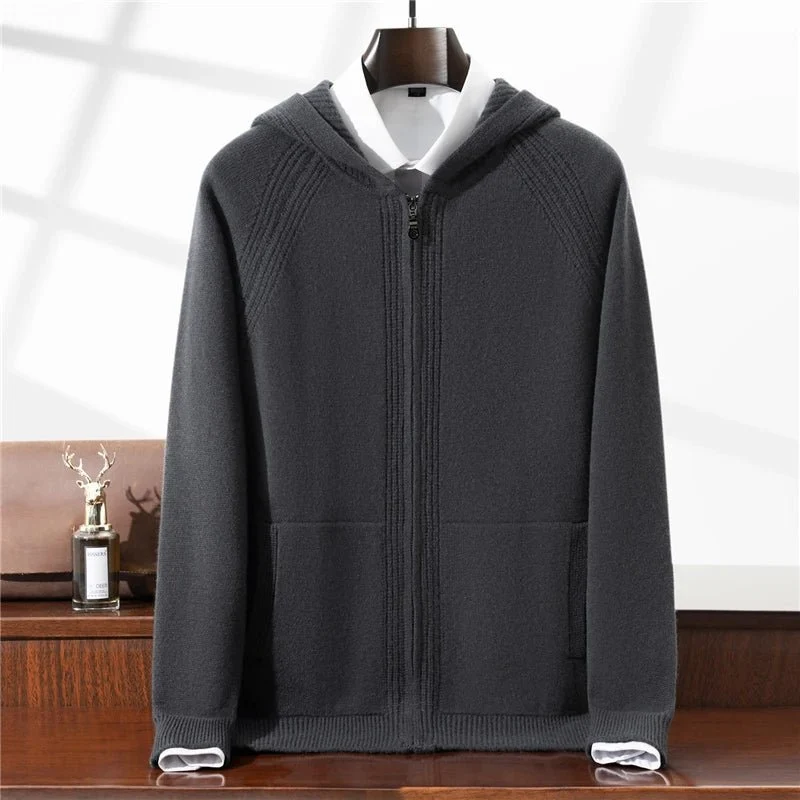 Herren-Strickjacke aus Merinowolle – 100 % reine, warme Strickjacke mit Reißverschluss und Taschen