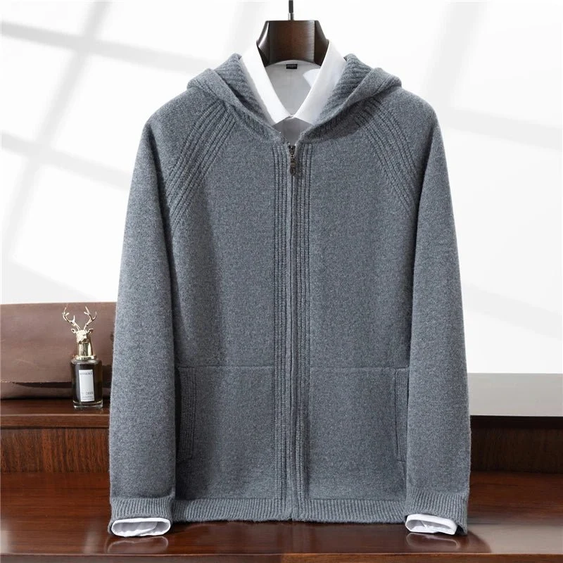 Herren-Strickjacke aus Merinowolle – 100 % reine, warme Strickjacke mit Reißverschluss und Taschen