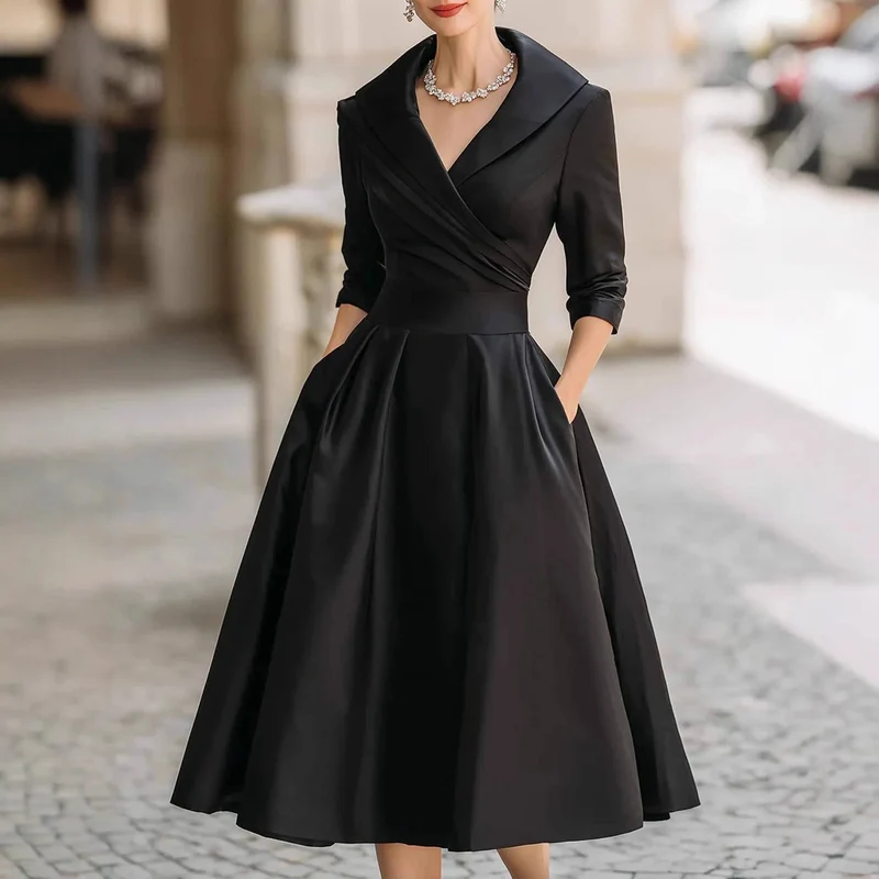 Elegantes, langärmeliges Satinkleid für Frühling und Herbst – vielseitig und stilvoll
