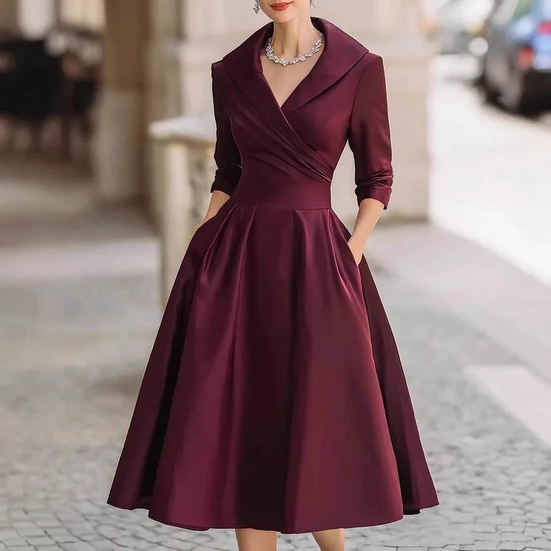 Elegantes, langärmeliges Satinkleid für Frühling und Herbst – vielseitig und stilvoll