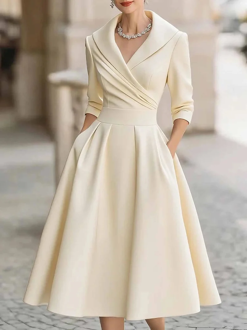 Elegantes, langärmeliges Satinkleid für Frühling und Herbst – vielseitig und stilvoll