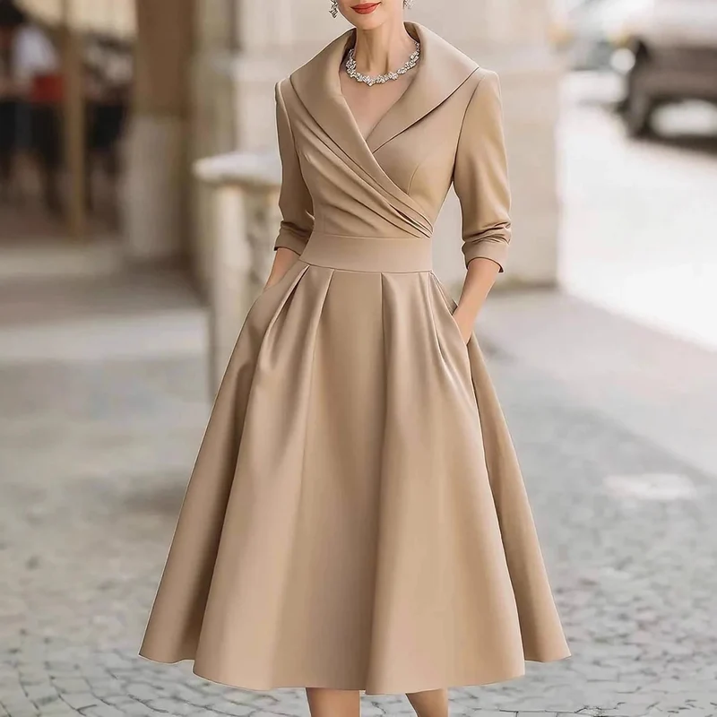 Elegantes, langärmeliges Satinkleid für Frühling und Herbst – vielseitig und stilvoll