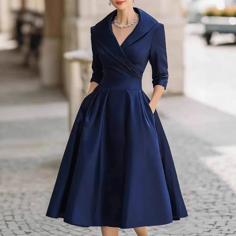 Elegantes, langärmeliges Satinkleid für Frühling und Herbst – vielseitig und stilvoll