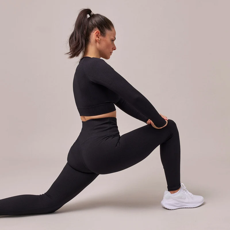 Gerippte Leggings | Schwarz