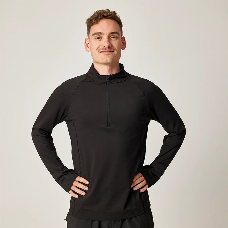 1/2 Zip Sportshirt langarm Herren | Schwarz