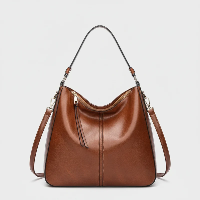 Vegane Leder-Hobo-Tasche von DIDA BEAR – Geräumige Damen-Schultertasche, weiche Vintage-Handtasche mit Reißverschluss