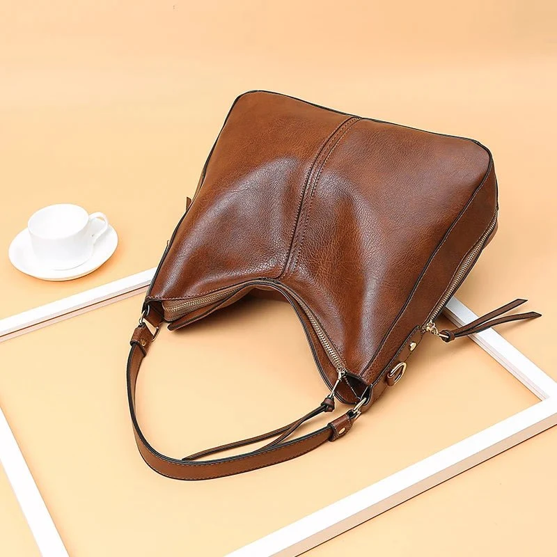 Vegane Leder-Hobo-Tasche von DIDA BEAR – Geräumige Damen-Schultertasche, weiche Vintage-Handtasche mit Reißverschluss