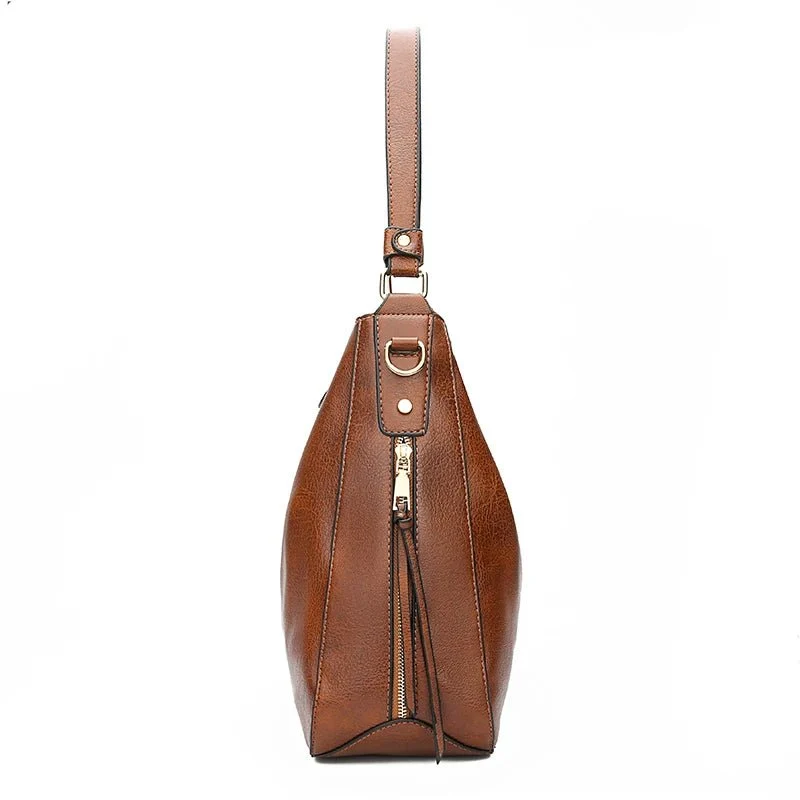 Vegane Leder-Hobo-Tasche von DIDA BEAR – Geräumige Damen-Schultertasche, weiche Vintage-Handtasche mit Reißverschluss