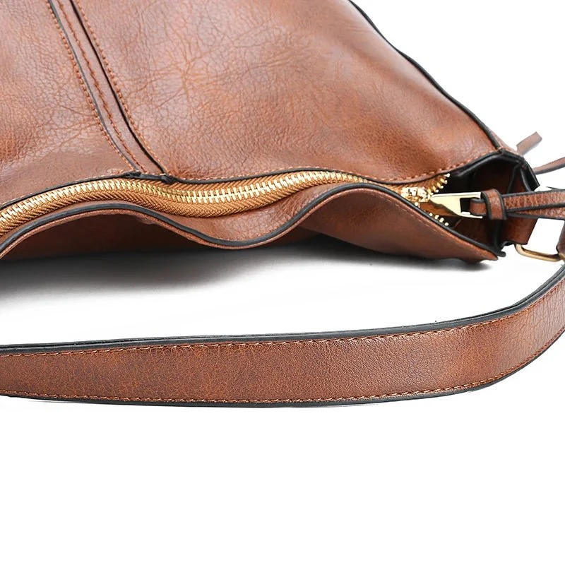 Vegane Leder-Hobo-Tasche von DIDA BEAR – Geräumige Damen-Schultertasche, weiche Vintage-Handtasche mit Reißverschluss