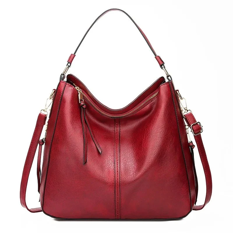 Vegane Leder-Hobo-Tasche von DIDA BEAR – Geräumige Damen-Schultertasche, weiche Vintage-Handtasche mit Reißverschluss