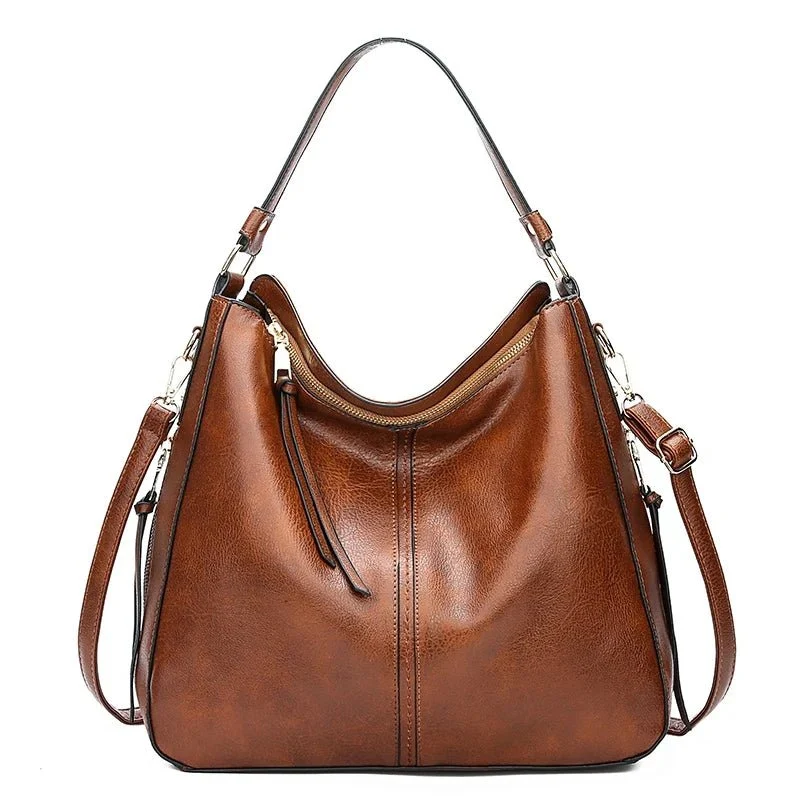 Vegane Leder-Hobo-Tasche von DIDA BEAR – Geräumige Damen-Schultertasche, weiche Vintage-Handtasche mit Reißverschluss
