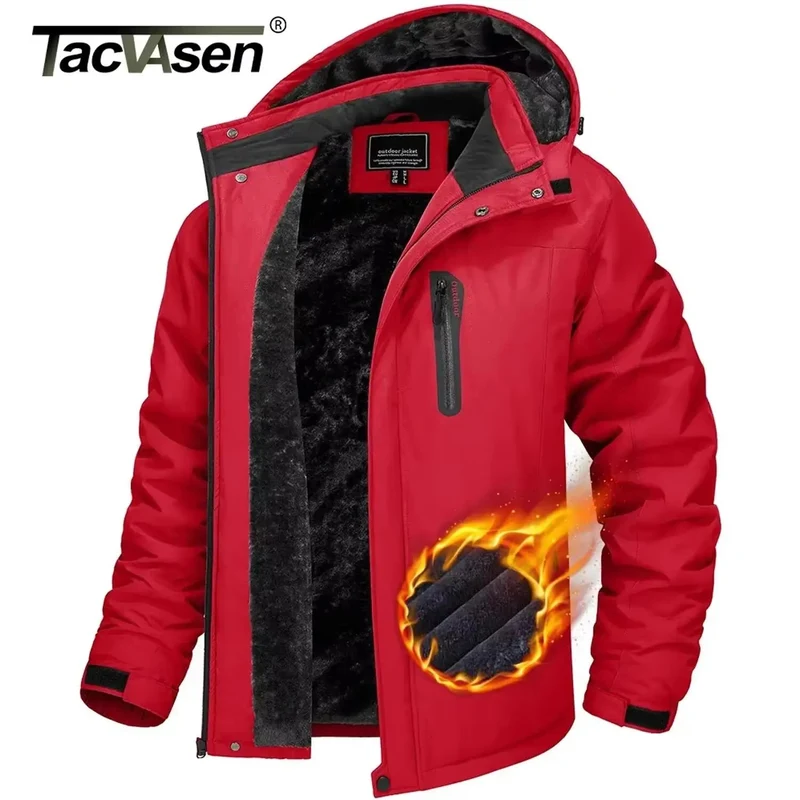 TACVASEN Winterfleecejacke Herren Wasserdicht Wandern Skifahren Outdoor Bergsteigen Windbreaker Parka