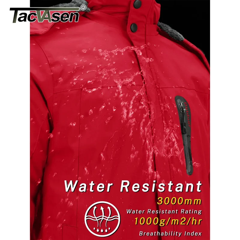 TACVASEN Winterfleecejacke Herren Wasserdicht Wandern Skifahren Outdoor Bergsteigen Windbreaker Parka