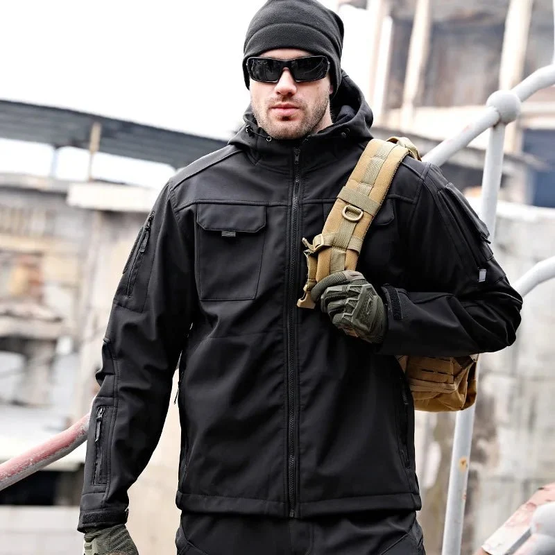 Outdoor-Kletterjacke für Herren – Fleecegefütterter, dicker Mantel mit langen Ärmeln, Reißverschluss und weichem Stehkragen für Herbst und Winter