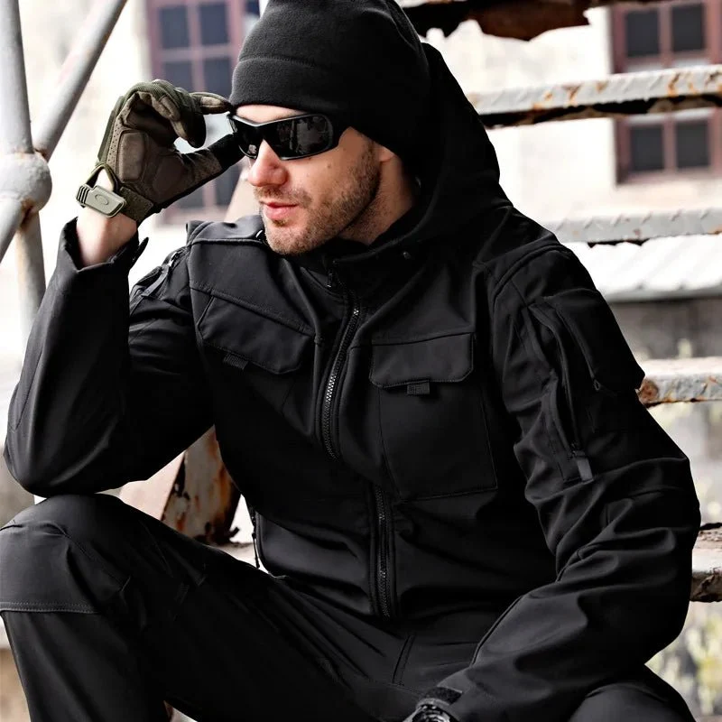 Outdoor-Kletterjacke für Herren – Fleecegefütterter, dicker Mantel mit langen Ärmeln, Reißverschluss und weichem Stehkragen für Herbst und Winter