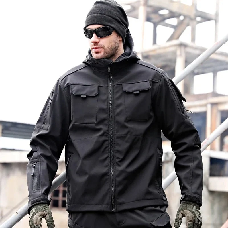 Outdoor-Kletterjacke für Herren – Fleecegefütterter, dicker Mantel mit langen Ärmeln, Reißverschluss und weichem Stehkragen für Herbst und Winter