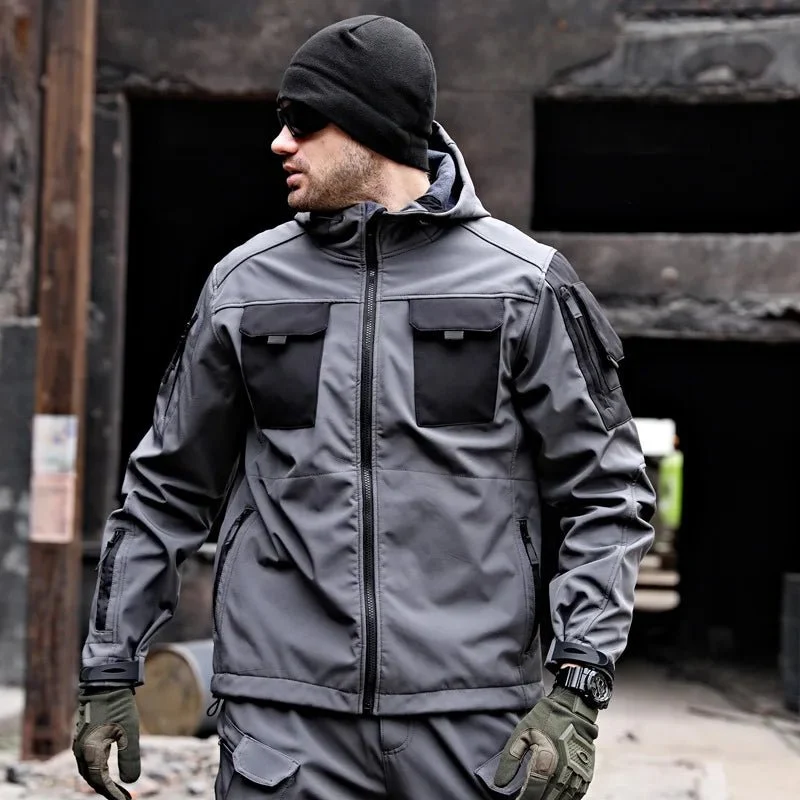 Outdoor-Kletterjacke für Herren – Fleecegefütterter, dicker Mantel mit langen Ärmeln, Reißverschluss und weichem Stehkragen für Herbst und Winter