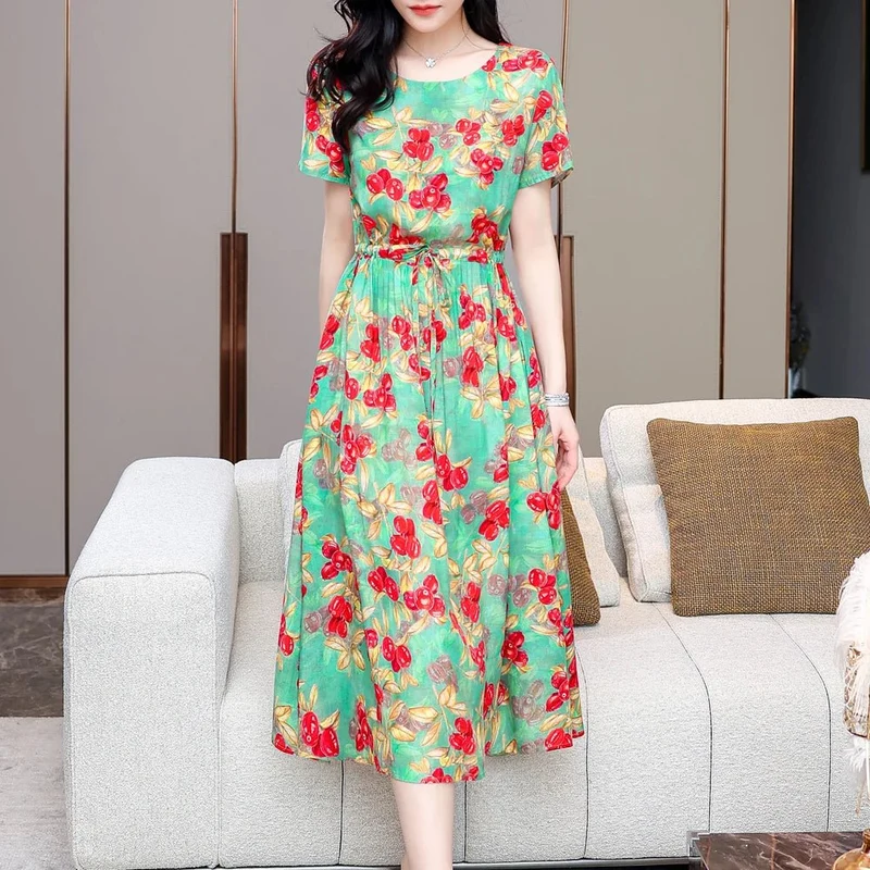 Sommerkleid für Damen in Übergröße, Kurzarm, bedruckt, lässig