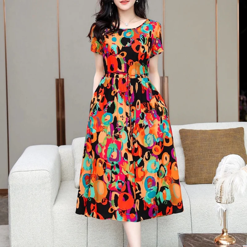 Sommerkleid für Damen in Übergröße, Kurzarm, bedruckt, lässig