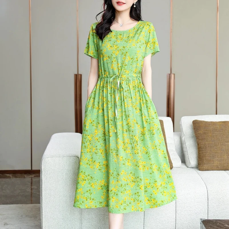 Sommerkleid für Damen in Übergröße, Kurzarm, bedruckt, lässig