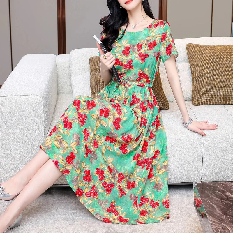 Sommerkleid für Damen in Übergröße, Kurzarm, bedruckt, lässig