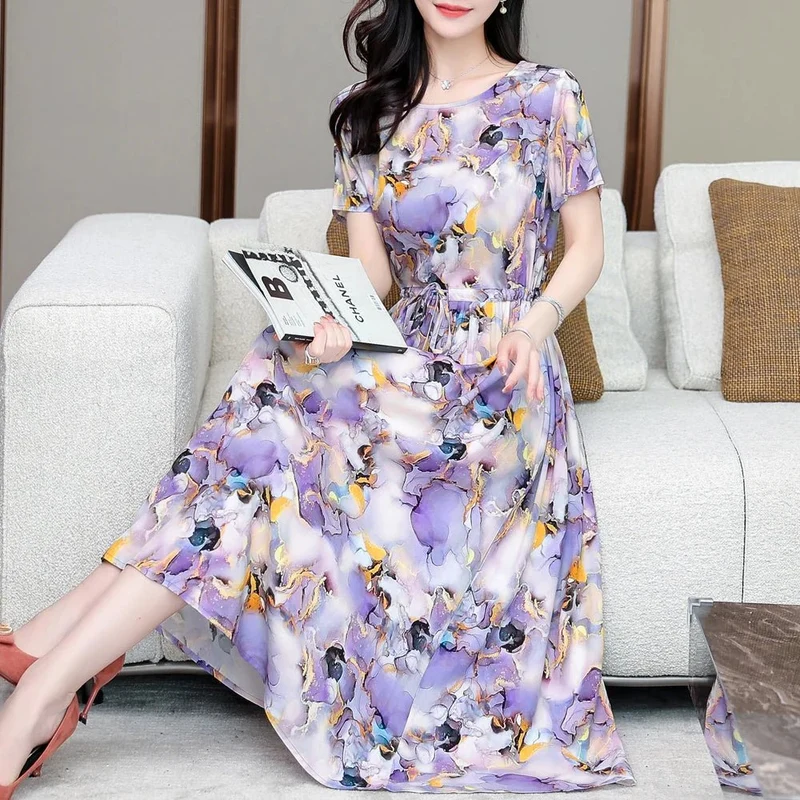 Sommerkleid für Damen in Übergröße, Kurzarm, bedruckt, lässig