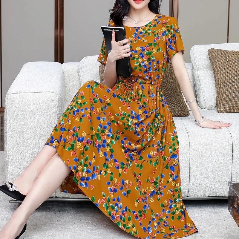 Sommerkleid für Damen in Übergröße, Kurzarm, bedruckt, lässig
