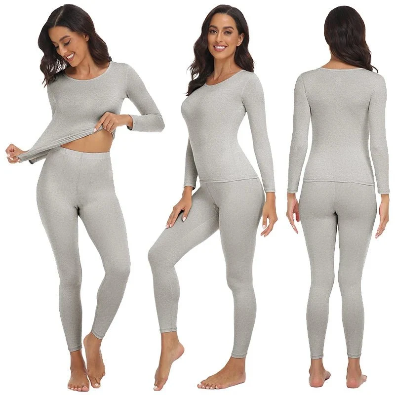 Damen-Thermo-Unterwäsche-Set mit Fleecefutter – Weiches Oberteil und Unterteil, 2-teilig
