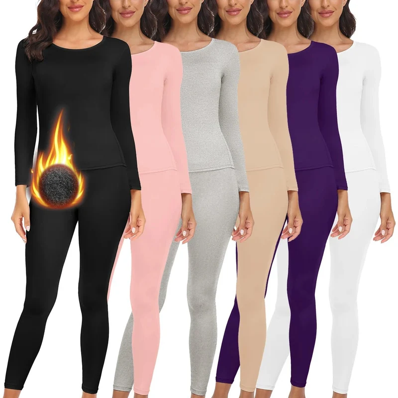 Damen-Thermo-Unterwäsche-Set mit Fleecefutter – Weiches Oberteil und Unterteil, 2-teilig