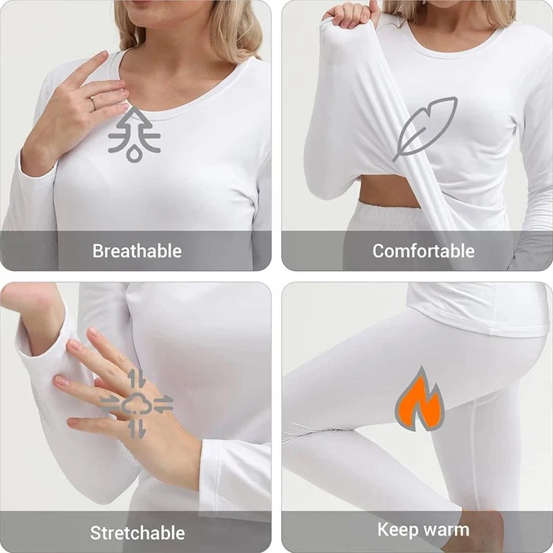 Damen-Thermo-Unterwäsche-Set mit Fleecefutter – Weiches Oberteil und Unterteil, 2-teilig