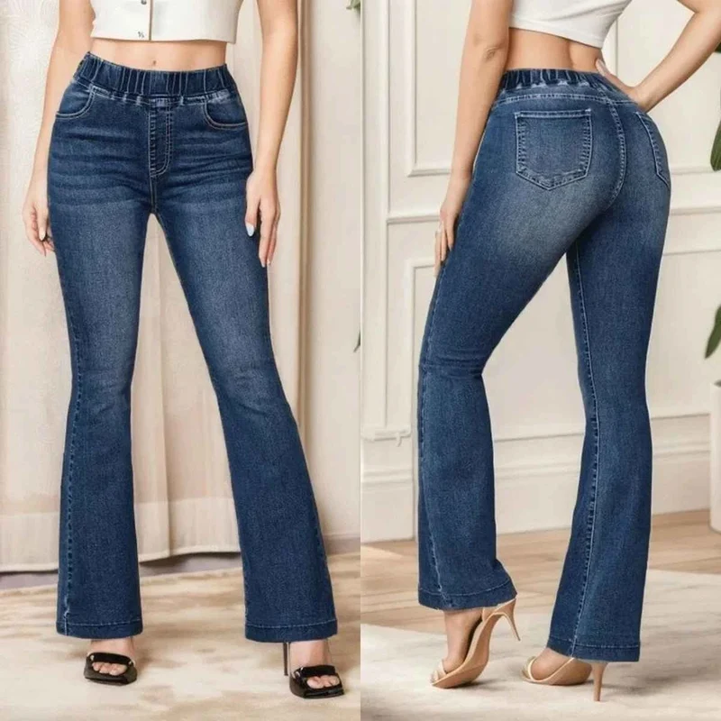 Frühjahr 2024: Neue Mode – High-Stretch-Jeans mit elastischem Bund, Bootcut-Schnitt, schmaler Passform, Hüftlift-Effekt, ausgestellten Denimhosen, lässigen Skinny-Jeans