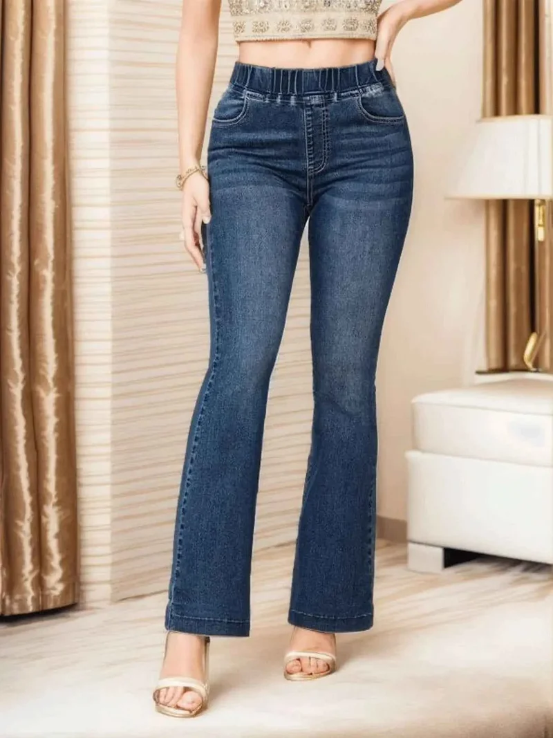 Frühjahr 2024: Neue Mode – High-Stretch-Jeans mit elastischem Bund, Bootcut-Schnitt, schmaler Passform, Hüftlift-Effekt, ausgestellten Denimhosen, lässigen Skinny-Jeans