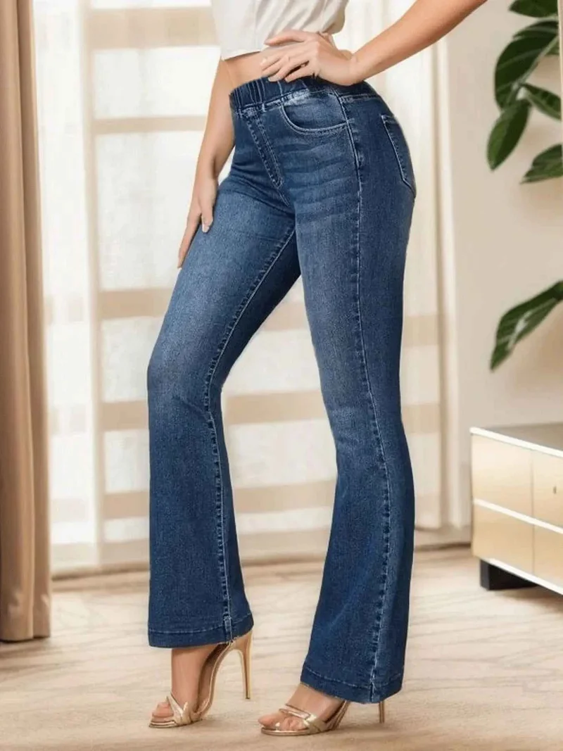 Frühjahr 2024: Neue Mode – High-Stretch-Jeans mit elastischem Bund, Bootcut-Schnitt, schmaler Passform, Hüftlift-Effekt, ausgestellten Denimhosen, lässigen Skinny-Jeans