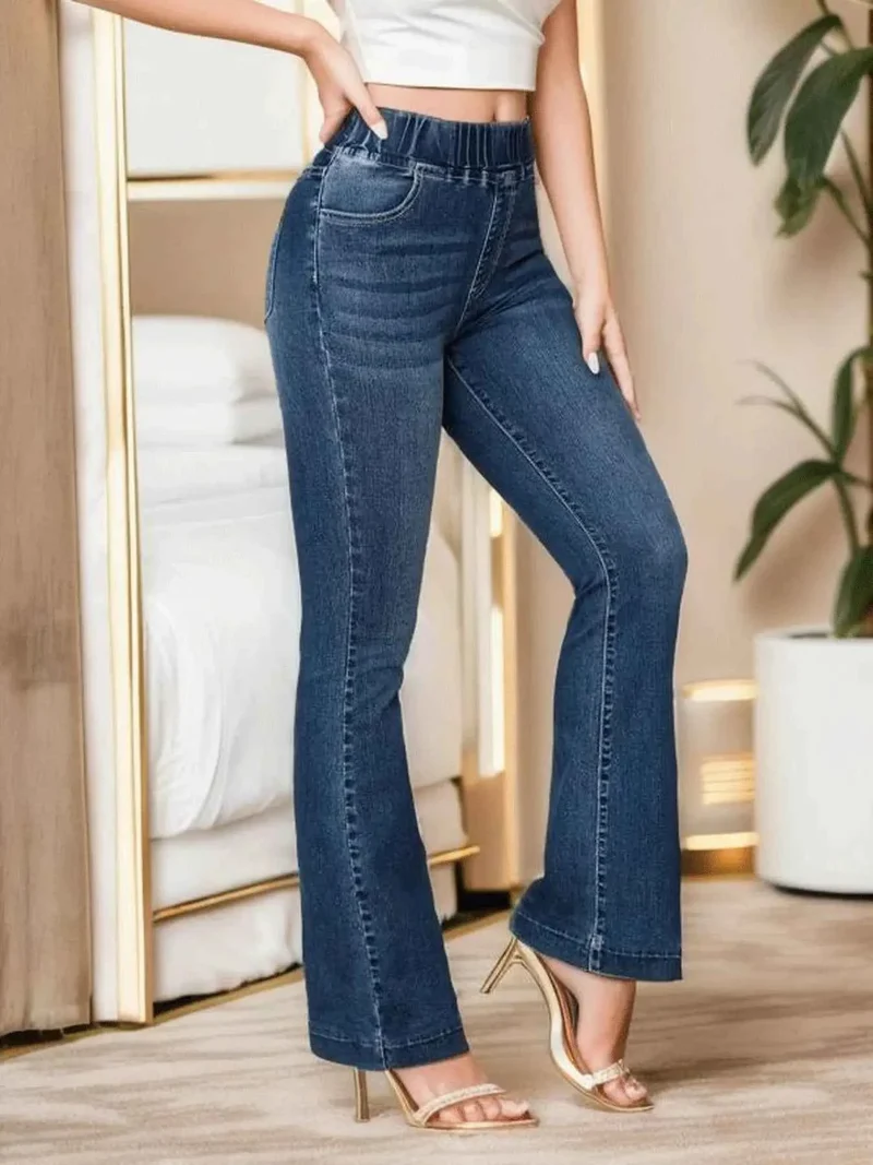 Frühjahr 2024: Neue Mode – High-Stretch-Jeans mit elastischem Bund, Bootcut-Schnitt, schmaler Passform, Hüftlift-Effekt, ausgestellten Denimhosen, lässigen Skinny-Jeans